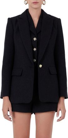 endless rose Peaked Lapel Tweed Blazer in Black at Nordstrom, Size Medium