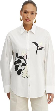 Forte_Forte Shirt met bloemenapplicatie - Dames - Overhemden - Wit - L - Katoen - Overhemden