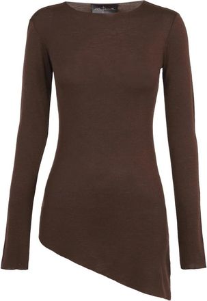 Cortana Boot Neck Asymmetrische Zoom Top - Dames - Longsleeves - Bruin - XL - Wol - Tops