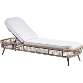 Beliani Garden Outdoor Lounger Beige PE Rattan Aluminium Polyester Fabric Cushion Adjustable Reclining Backrest ZERI