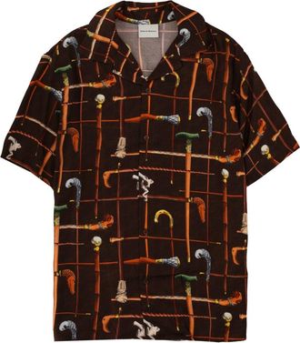 Dr&ocirc;le de Monsieur Dark Brown Walking Stick Print Shirt