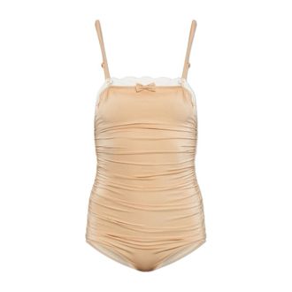 Chlo&eacute; Body, female, Beige, Size: XS Lace-Trimmed Ruched Bodysuit