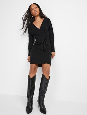 Vero Moda Womens Belted crossover ribbed dress