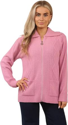 Generic Womens Zip Up Cable Knit Cardigan - Chunky Knit Jumper with Pockets | Soft Warm Ladies Winter Zip Through Sweater | Long Sleeve Collared Knitwear Jack