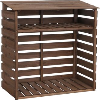 Hhg [nunca Usado] Almac&eacute;n Para Le&ntilde;a Hhg-076, Estante Para Le&ntilde;a De Chimenea, Cobertizo Para Le&ntilde;a, Estante Para Le&ntilde;a De Abeto Mvg 121 X 122 X 61 Cm, Marr&oacute;n 