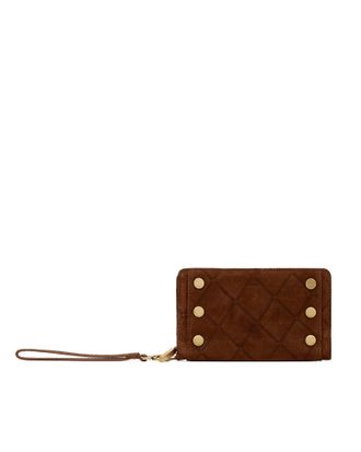 Hammitt Hammitt Bryant Wallet Chocolate Diamond Suede Antique Gold Sml