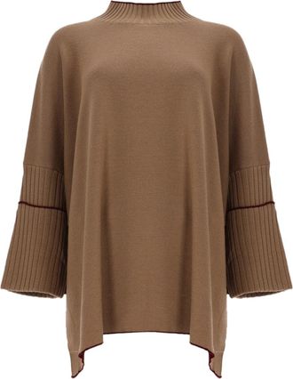 Herno Oversized Knit Top With Flared Sleeves And Asymmetrical Hem