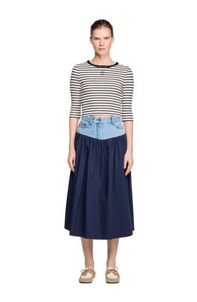 Sandro Short striped tee with beaded collar in Navy Blue at Nordstrom, Size X-Small