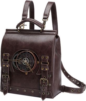 Generic Steampunk Backpack For Women - Vintage Laptop Bag, Retro Travel Rucksack, PU Leather Gothic Backpack | Large Medieval Bag With Secure Closures, Stylis