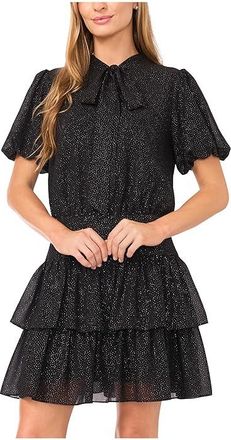 CeCe by Cynthia Steffe Tie Neck Ruffled Tier Mini Dress Womens Dress Rich Black : XS, Polyester