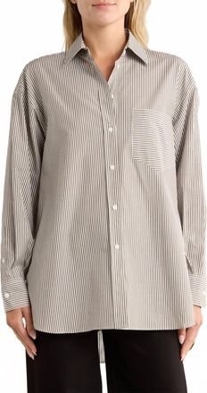 Rag & Bone Maxine Oversized Poplin Button-Up Shirt In White/ Brown Stripe