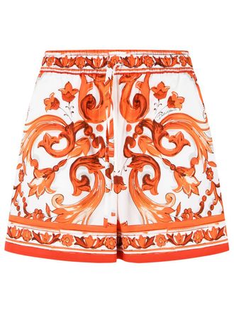 Dolce & Gabbana Shorts aus Baumwollpopeline mit Maiolica-Print