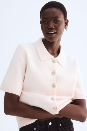 H&M Short-sleeved cardigan with collar in Pale Pink at Nordstrom, Size X-Large
