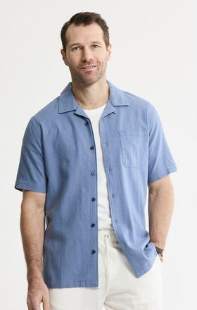J.A.C.H.S. Linen Blend Short Sleeve Camp Shirt in Horizon Blue at Nordstrom, Size Xx-Large