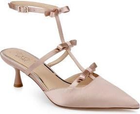 Badgley Mischka Elisabetta Ankle Strap Pointed Toe Kitten Heel Pump in Sand Satin at Nordstrom Rack, Size 8.5