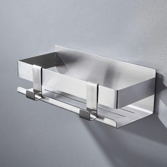 OEM Estanter&iacute;a De Ba&ntilde;o Autoadhesiva De Acero Inoxidable Para Montaje En Pared - No Requiere Taladrar, 229 X 7,5 Cm, Color Plata, Con 2 Ganchos