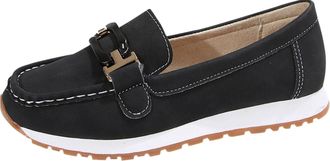 Generic Loafers for Women Casual Slip On Flat Shoes Round Toe Fashionable Anti-Slip Lightweight Comfortable Slip On Walking Shoes Work Office Leisure Black