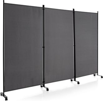 Costway Costway - Biombo De Dormitorio Separador De 3 Paneles Sobre Ruedas, Pantallas De Privacidad Rodantes De 180 Cm De Alto, Separador De Pantalla De Tela 