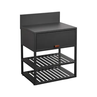 Sweeek M&oacute;dulo cocina exterior de acero, 1 armario, 2 estantes, 80cm, negro