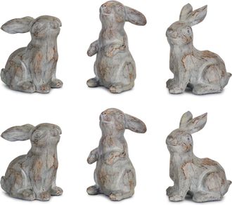 Melrose International Washed Stone Garden Rabbit Figurine (Set of 6) - Grey, Brown