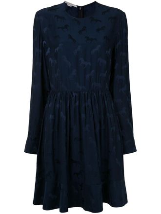 Stella McCartney horse print pleated mini dress - women - Silk/Viscose - 38 - Blue
