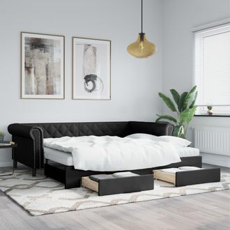 vidaXL Vidaxl - Sof&aacute; Cama Nido Con Cajones Cuero Sint&eacute;tico Negro 90x200 Cm