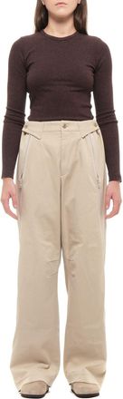 Cellar Door Beige Drew Slit Zip Wide-Leg Cotton-Blend Pants