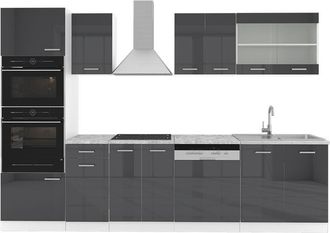 Vicco Cucina componibile R-Line, Antracite lucido/bianco, 300 cm con armadio alto, senza piano di lavoro