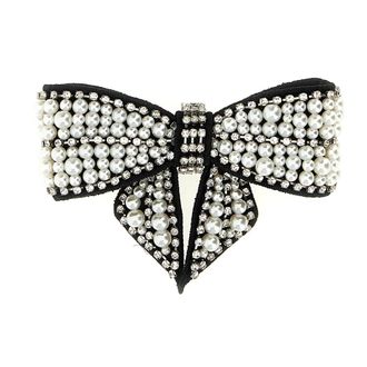 Self Portrait Accessoires, Dames, Zwart, ONE Size, Polyester, Pearl Satin Bow Hairclip