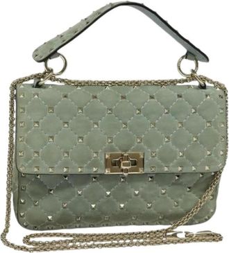 Valentino Pre-owned Rockstud Spike Flap Bag - Dames - Vintage Schoudertas - Blauw - ONE Size - Su&egrave;de - Vintage