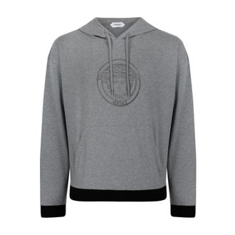 Versace Hoodies & sweatvesten, Heren, Grijs, M, Katoen, Grijze Logo Hoodie