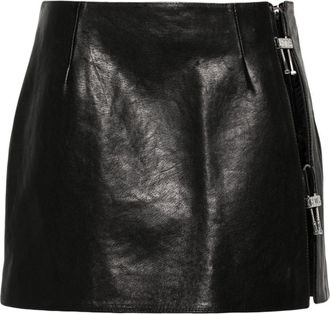 GCDS logo-plaque leather mini skirt - women - Leather/Viscose - M - Black