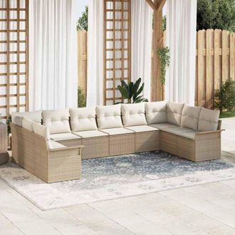 vidaXL Vidaxl - Conjunto De Sof&aacute; De Jard&iacute;n Con Coj&iacute;n 10 Pcs Beige Polirat&aacute;n