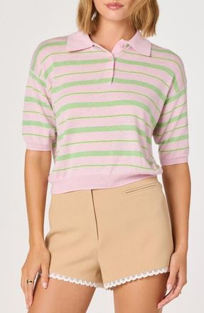 ASTR the Label Scottie Stripe Knit Polo in Pink Stripe at Nordstrom, Size X-Small