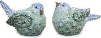 Melrose International Set Of 2 Blue & Green Terra Cotta Bird Figurine