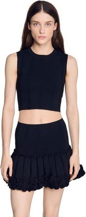 Sandro Cropped ribbed knit top in Black at Nordstrom, Size X-Small