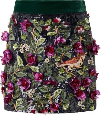 Roberto Cavalli sequin floral embroidered skirt - women - Fabric/Sequin - 42 - Green