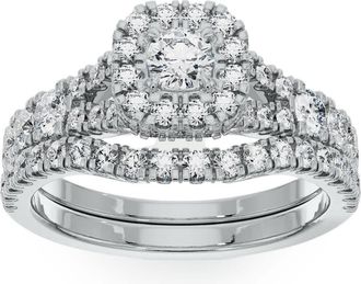 Pompeii3 1 1/4Ct Cushion Halo Diamond Engagement Wedding Ring Set in White or Yellow Gold