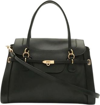 Ferragamo Pre-owned lederen 2way tas Gancini - Dames - Vintage Schoudertas - Zwart - ONE Size - Leer - Vintage