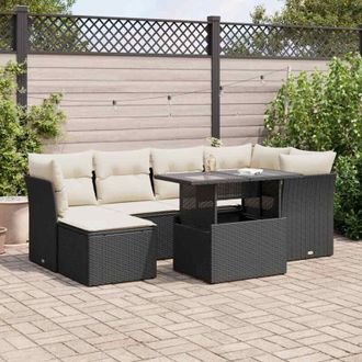 vidaXL Set De Sof&aacute;s De Jard&iacute;n 7 Pzas Con Cojines Rat&aacute;n Sint&eacute;tico Negro Vidaxl