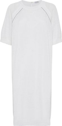 Brunello Cucinelli Monili-trim knit-cotton T-shirt dress - women - Cotton - L - Neutrals