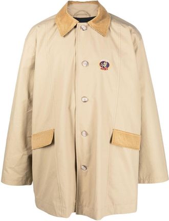 Martine Rose corduroy-trims buttoned trench coat - men - Cotton/TENCEL Lyocell (LENZING)/Cotton - S - Brown