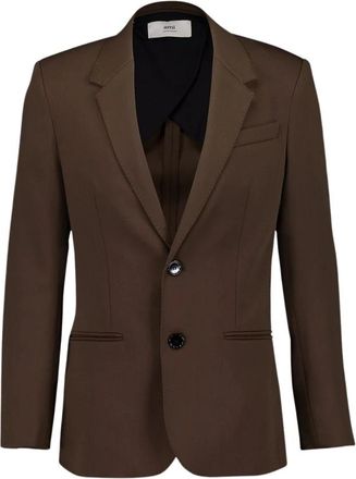 Ami Luxe wollen gabardine jas - Heren - Blazers - Bruin - L - Wol - Jassen