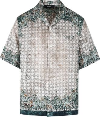 Amiri Camisa de seda verde y gris Amiri
