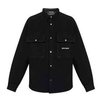 Palm Angels Overhemden, Heren, Zwart, L, Wol, Wollen overhemd met logo