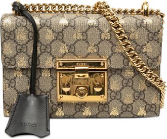 Gucci Pre-owned Gucci Small GG Supreme Bee Padlock Crossbody Ladies FNY4MVP4ASIH63G7