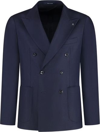 Tagliatore Jassen, Heren, Blauw, XL, Wol, Dubbelrijige jas van maagdelijke wol