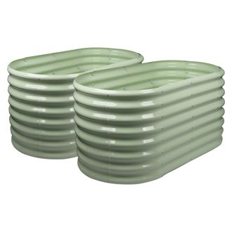 Harbour Housewares Raised Garden Beds - 2x Rounded Bottomless Galvanised Steel Planter 120 x 60 x 60cm in Green | Size: 120 x 60 x 60 cm