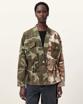 AllSaints Womens Cotton Amelia Camouflage Jacket, Size: UK 16/US 12