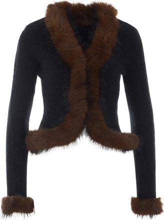 Self Portrait Black Faux Fur Knit Cardigan